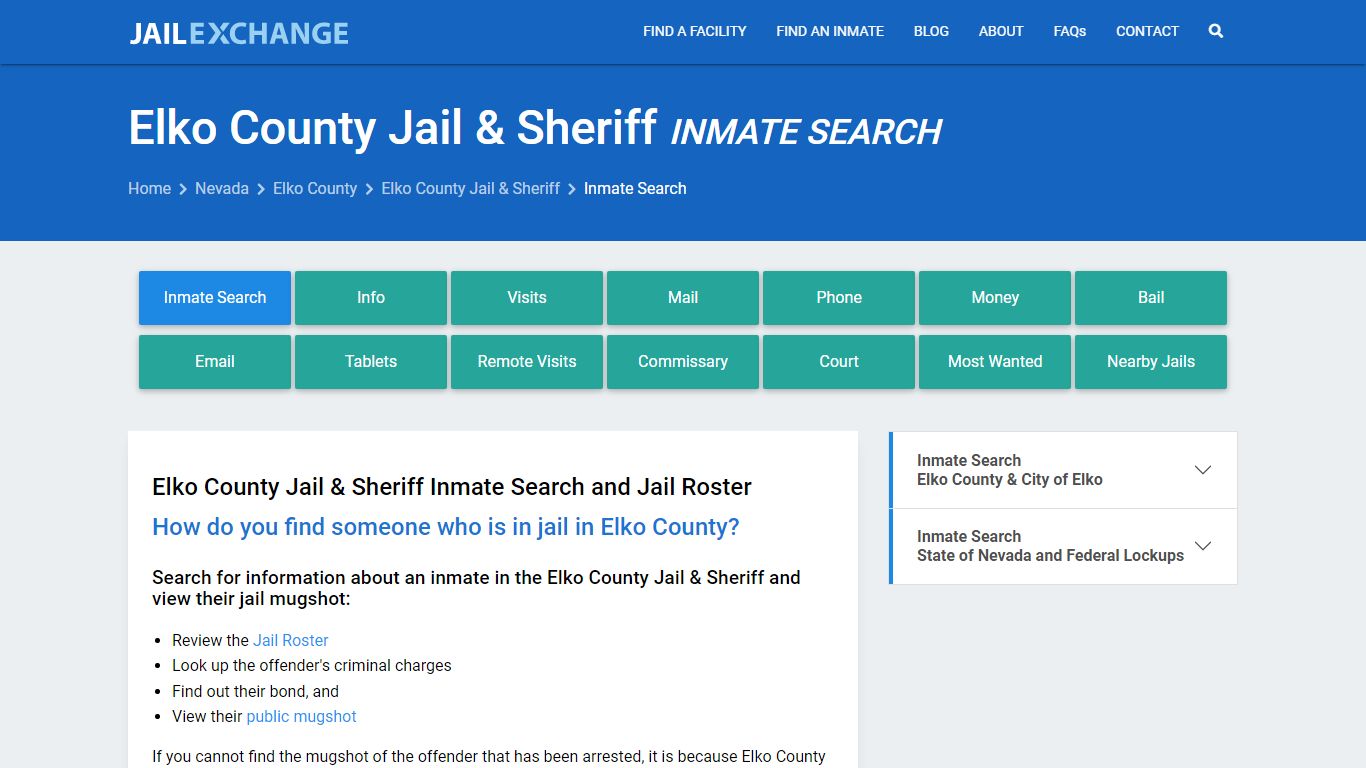 Elko County Jail & Sheriff Inmate Search - Jail Exchange